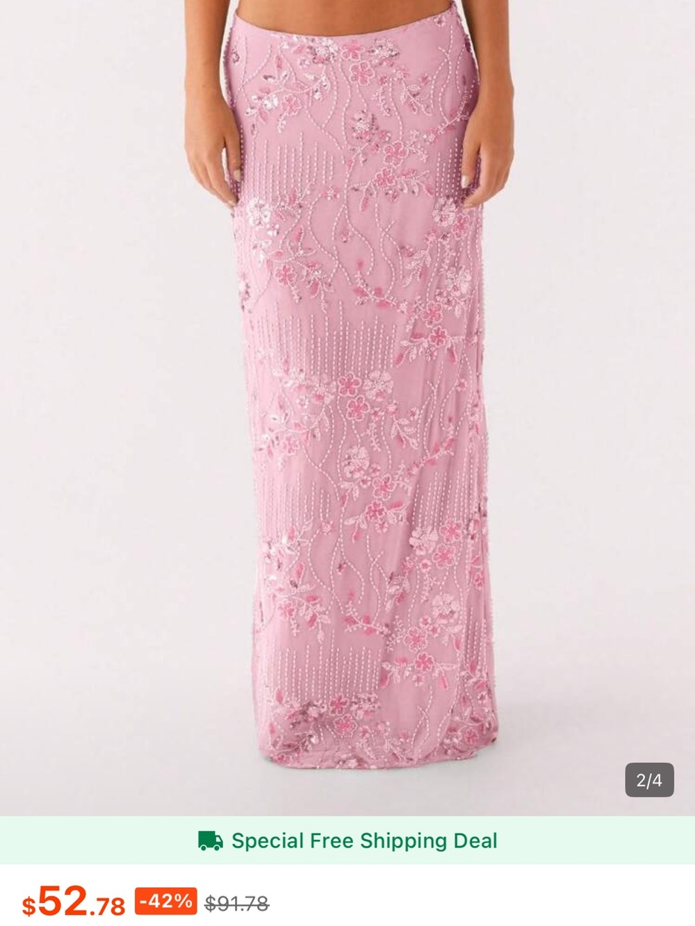 Sequin Embroidered Pink Maxi Skirt